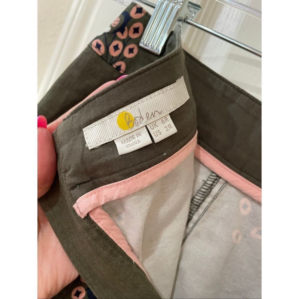 Boden Verity Embroidered Skirt in olive green w/ whimsy pink floral pattern 2R - Picture 7 of 7